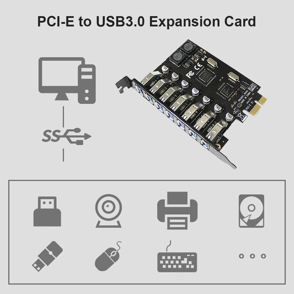 USB PCI-E Expansion Card High Speed 7 Ports USB 3.0 PCI Express HUB Adapter