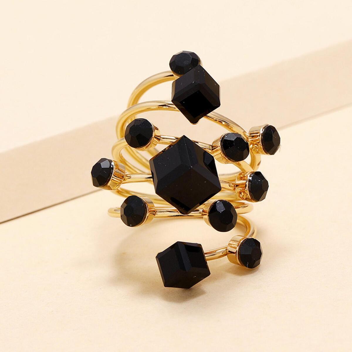 Black Rhinestone Ring Punk Exaggerated MIDI Rings for  Men