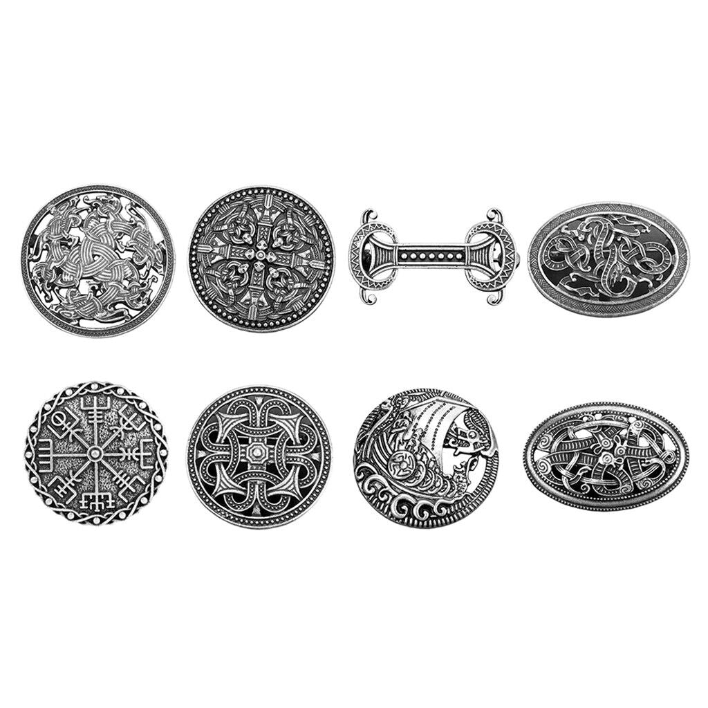 8 lot Carved  Symbol Brooch Badge  Nordic Shawl Sweater