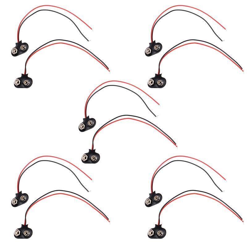 10 Pack T Type 9 V Battery Clip Connector Long Cable Connection Soft Shell