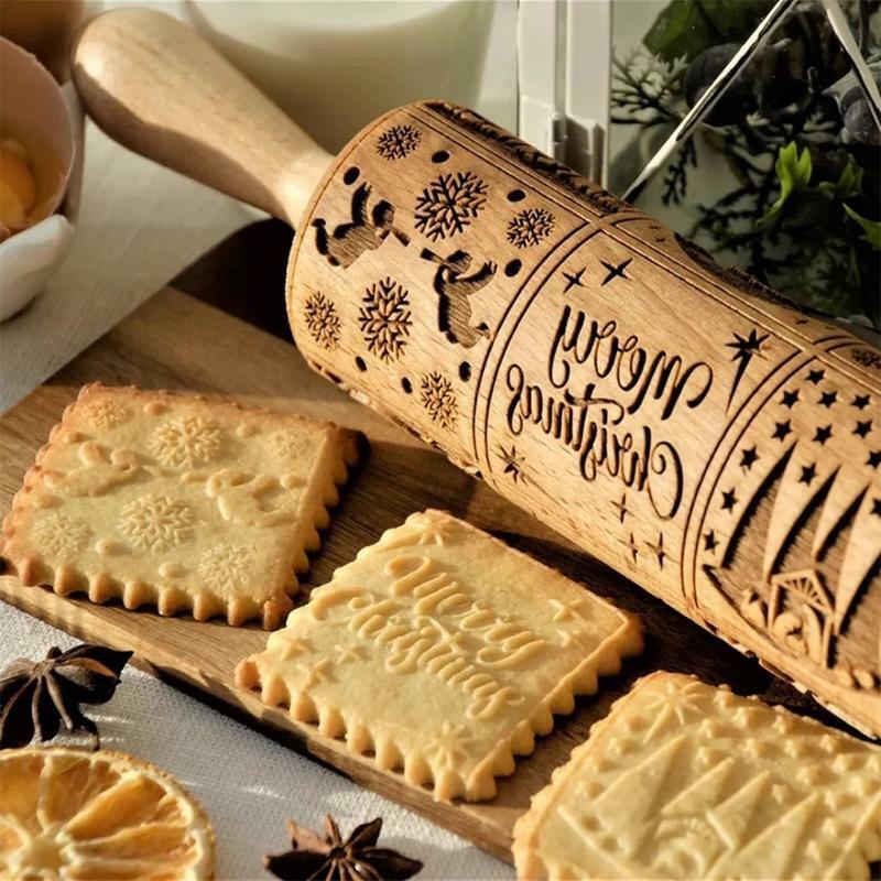 Engraved Embossing Rolling Pins with Christmas Nativity Christ Pattern Home Gift