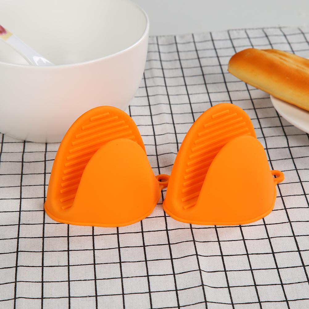 2pcs Silicone Anti-Slip Oven Gloves Heat Resistant Cooking Glove (Orange)