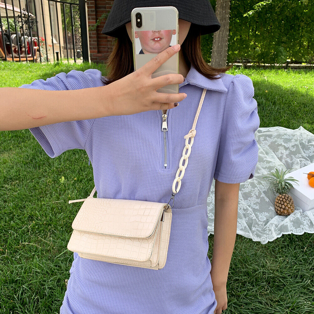 Pure Crossbody Bag Women Alligator PU Shoulder Small Money Pouch (L Beige)
