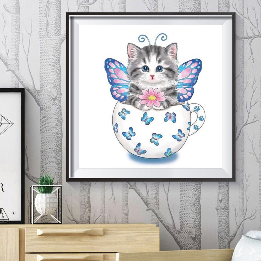5D DIY Diamond Painting Cup Cat Full Round Rhinestone Home Decor Crafts