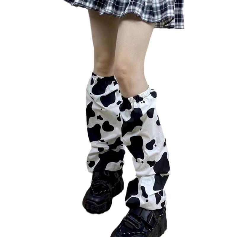 Women Harajuku Baggy Loose Leg Warmers Gothic Milk Cow Print Foot Cover Socks
