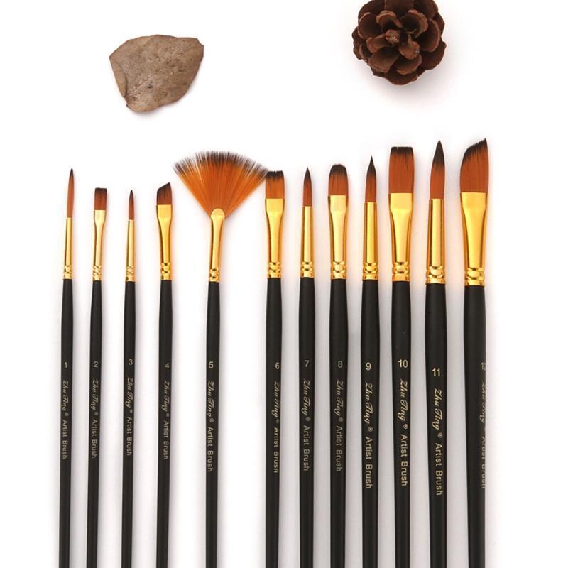 12pcs Nylon Hair Wooden Handle Watercolor Paint Brush Pen for DIY Oil Acrylic