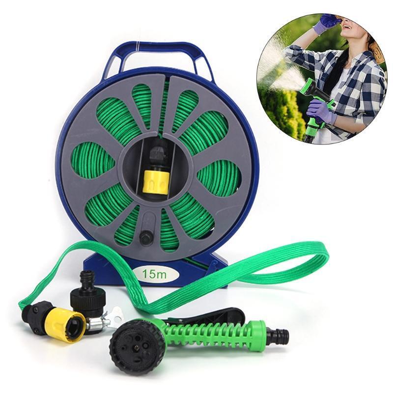 Foldable 590 inch Garden Outdoor Hose and Reel with Nozzle for Plant Watering