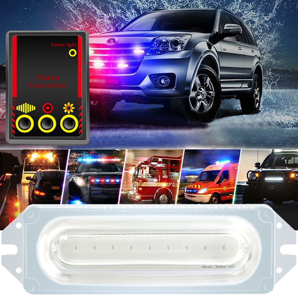 12V 1 to 4 COB LED Car Motorcycle Strobe Light Grill Flashing Lamp (White)