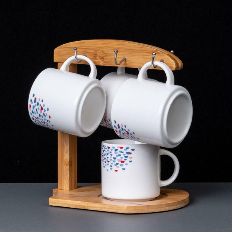 Bamboo Coffee Cup Holder Mug Rack Holds 6 Mugs for Coffee Mugs Saucer Display