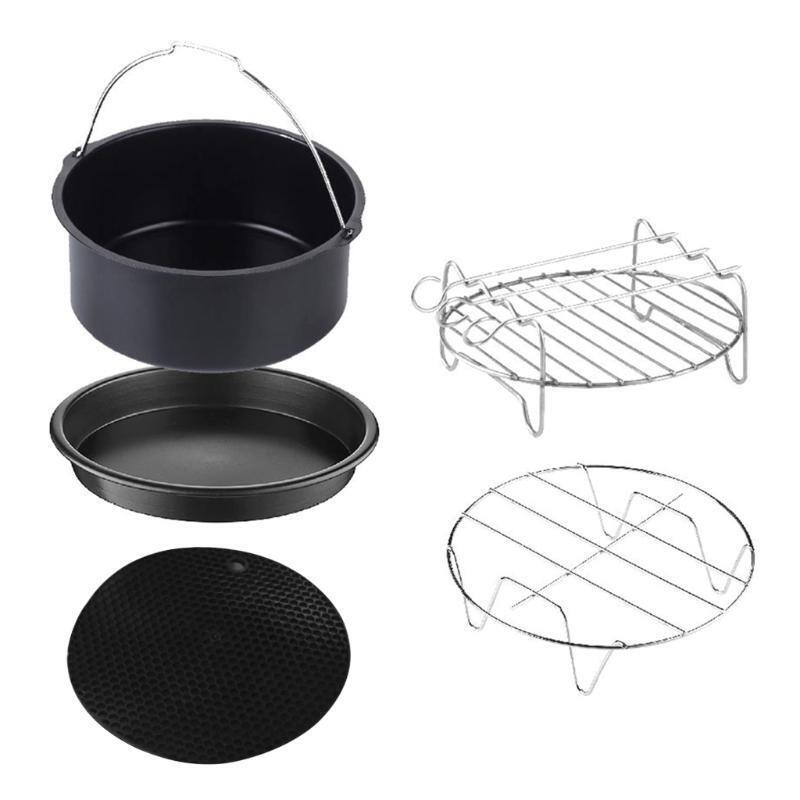 5pcs/set 7 Inch Air Fryer Accessories Baking Pizza Pan Cake Barrel Grill Rack