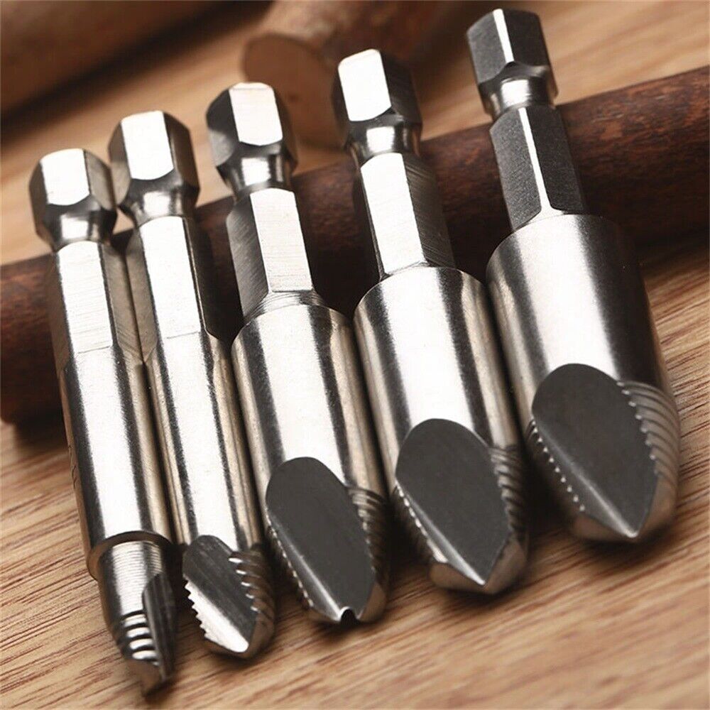 5Pcs Damaged Screw Extractor Easy Out Set Bolt Stud Remover Tools Kit Hex Shank