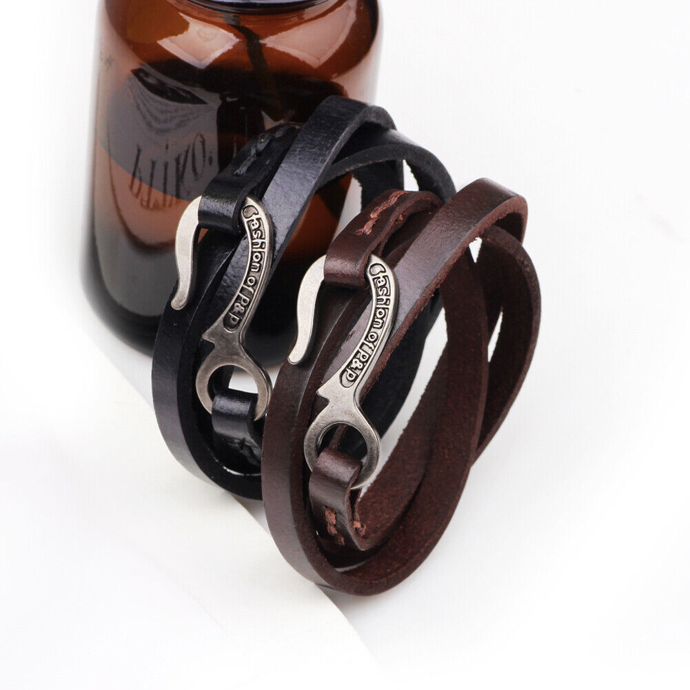 Men Women Wrap Braided Wristband Cuff Punk Leather Bracelet Bangle (Brown)