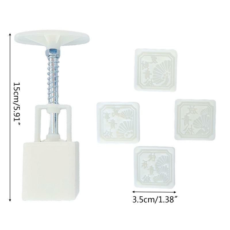 30g Moon Cake Molds Set for Mid-Autumn DIY Pastry 4x Square Green Pine Pattern