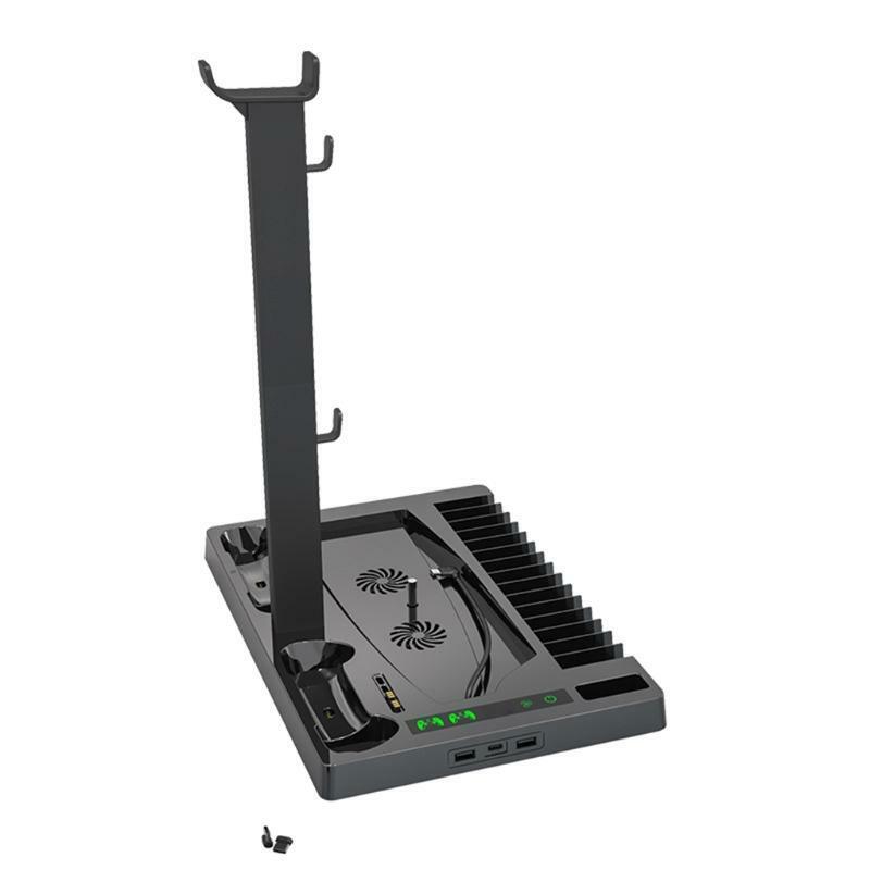 Multifunctional Cooling Stand Base Fan Cooler for PS5 Host with Headset Rack