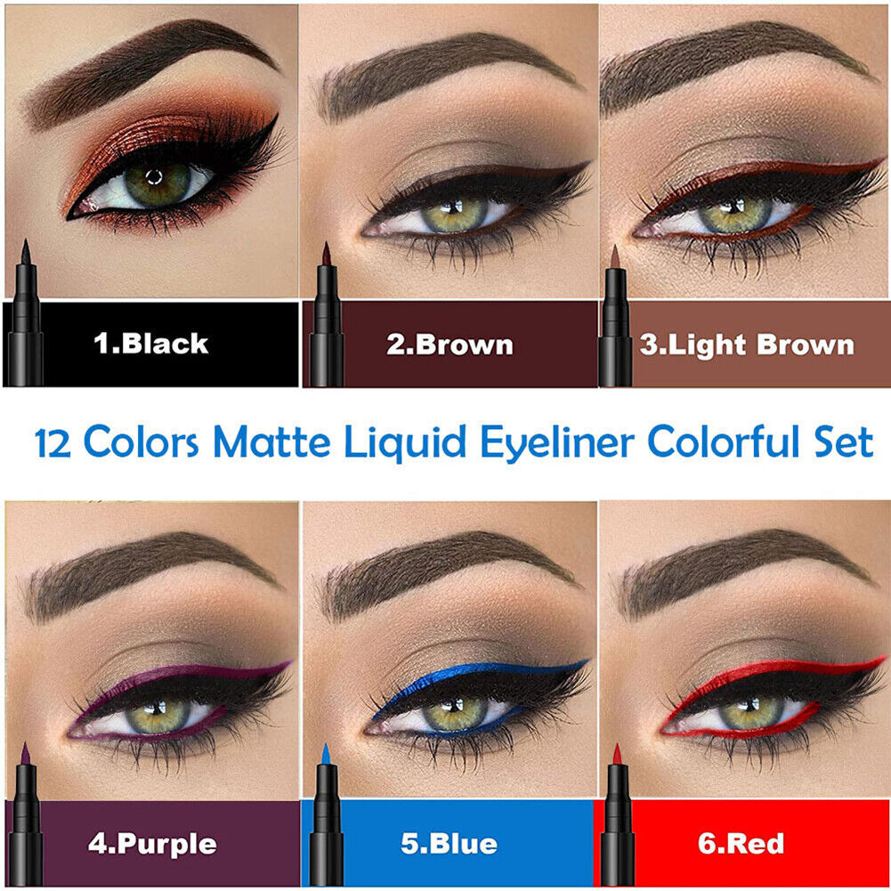 12pcs Waterproof Color Liquid Eyeliner Pencils Long Lasting Eye Liner Pen