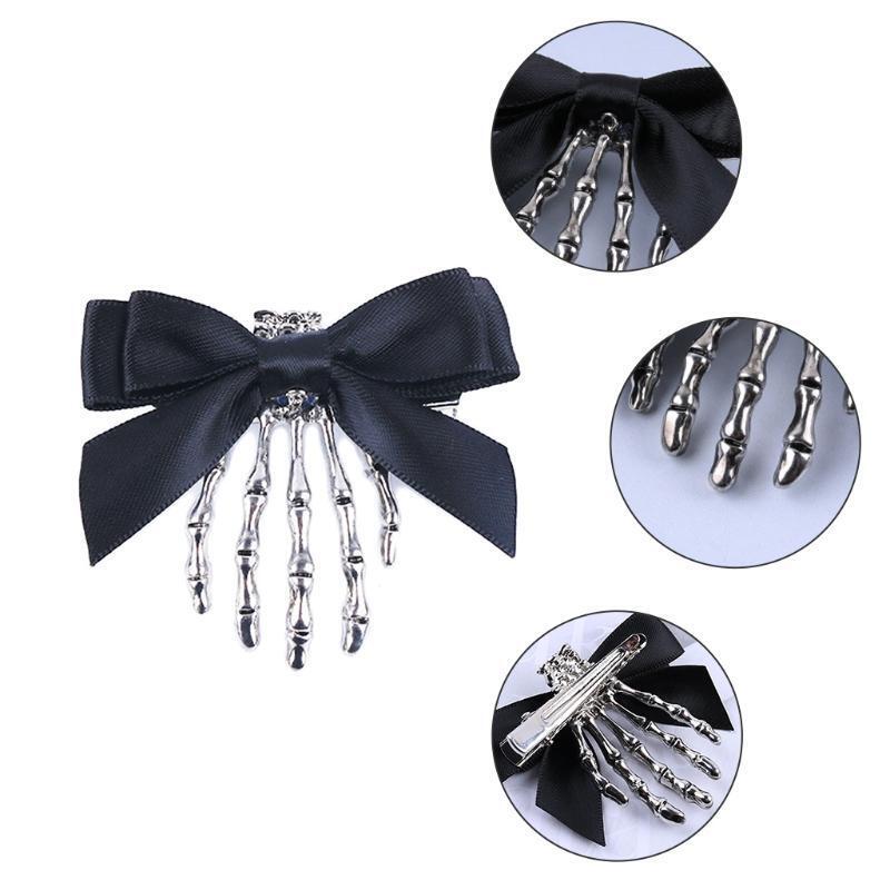 Punk Hair Clips Skeleton Claws Duckbill Clip with Bow Creative Hair Accessories