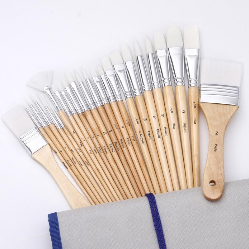 Professional Paintbrush Flat Edge Nylon Paint Brush Portable Artist Painting Kit