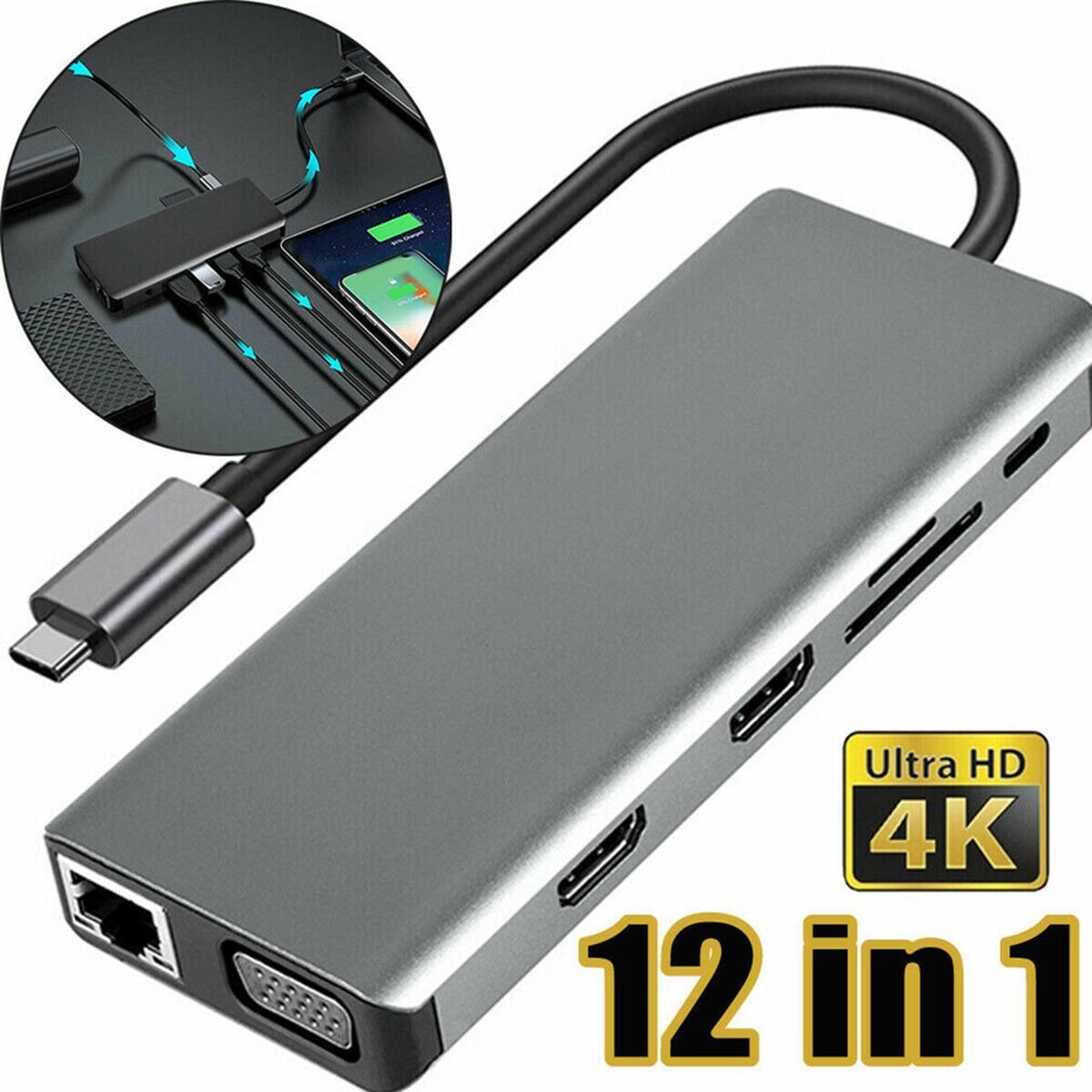 Twelve in 1 USB Hub Adapter Docking Station Multi Charging HDMI for