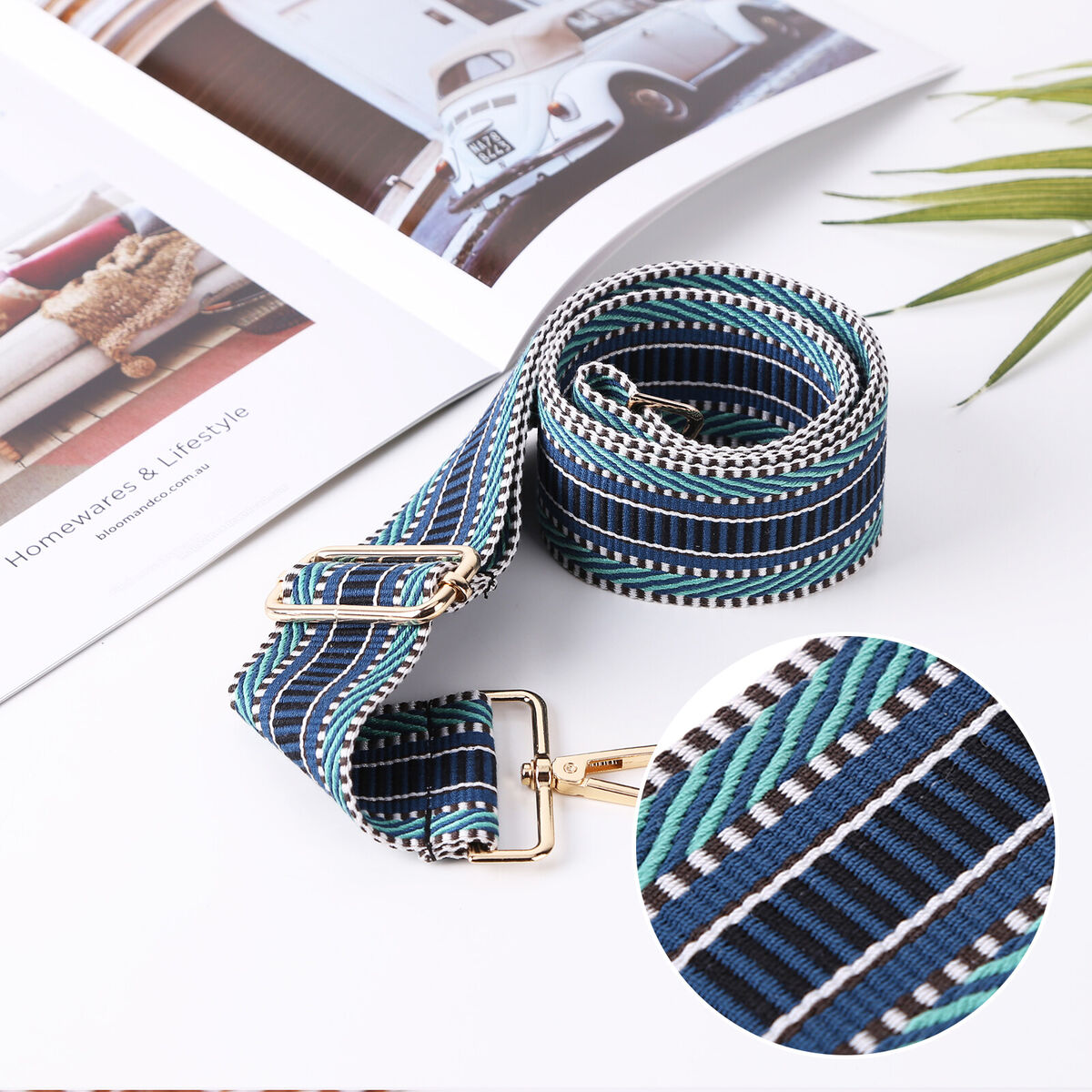 Replacement Bag Strap Universal Adjustable Wide Shoulder Belt (Blue+Brown)