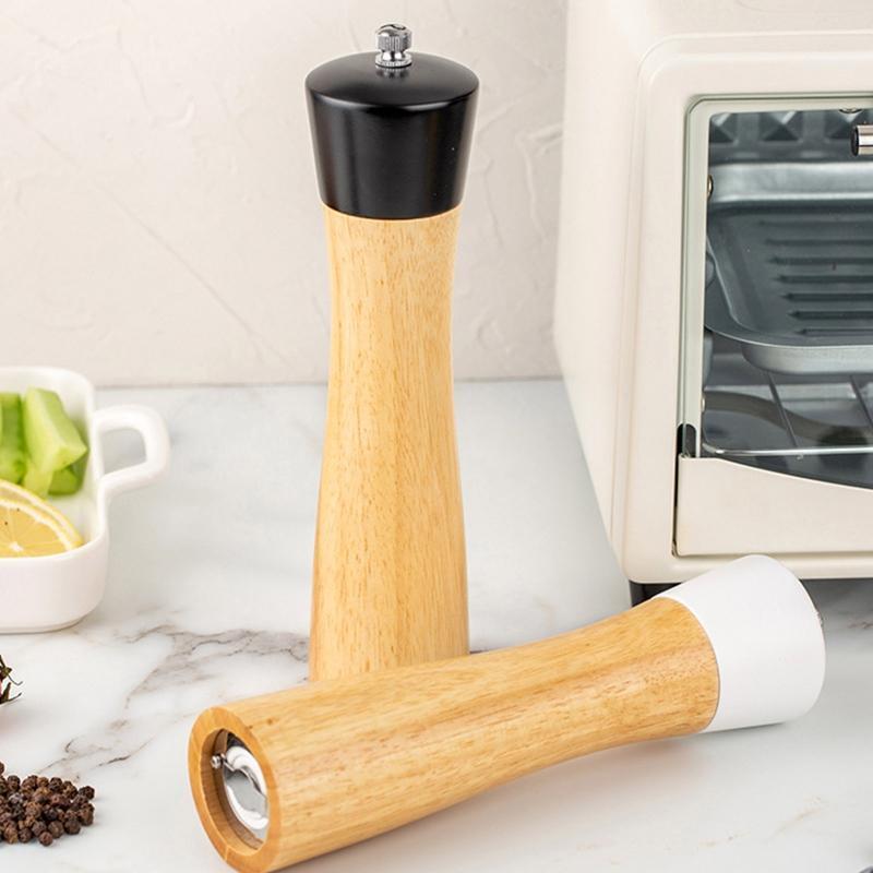 Set of 3 Salt and Pepper Shakers with Adjustable Ceramic Rotor Manual Wooden Gri