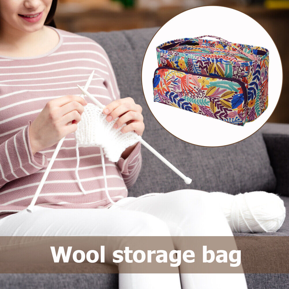 Oxford Cloth Printing Wool Crochet Storage Tote Knitting Yarn Bag (C Leaf)