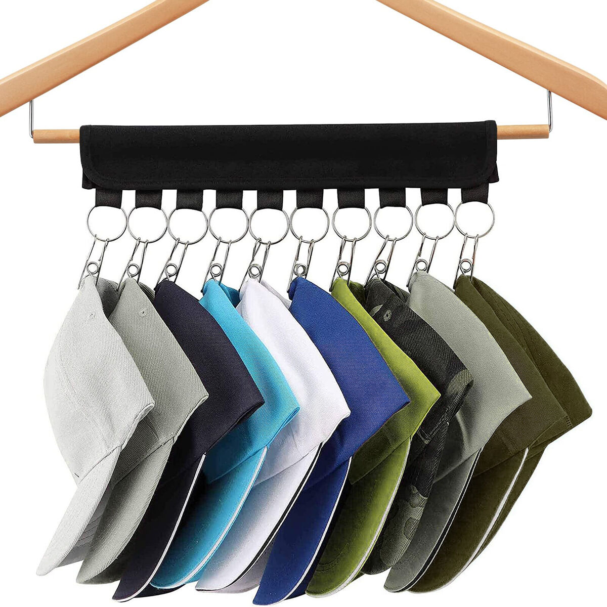 Cap Organizer Hanger Foldable Hat Holder Storage Hook with 10 Holder Clips