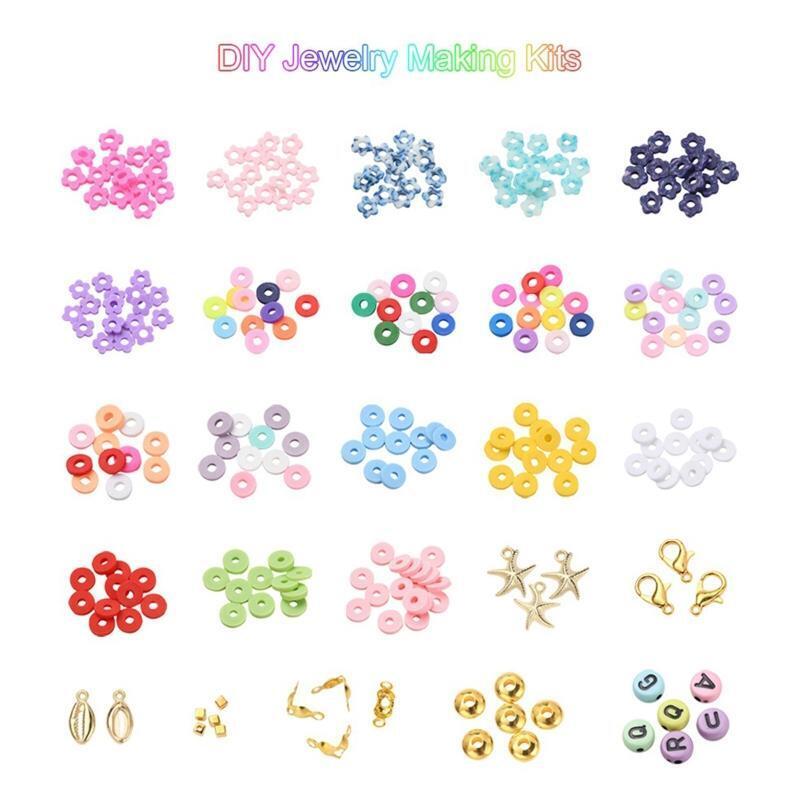 Clay Beads Set Pendant Charms Letter Beads with Storage Box Elastic Strings