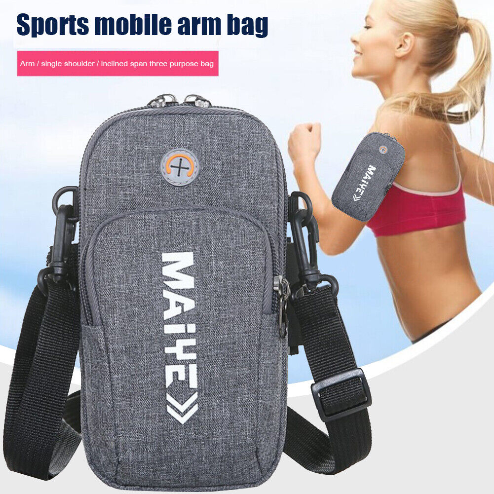 Sports Phone Bag Arm Purse Fitness Running Key Holder Money Wallet (Grey)