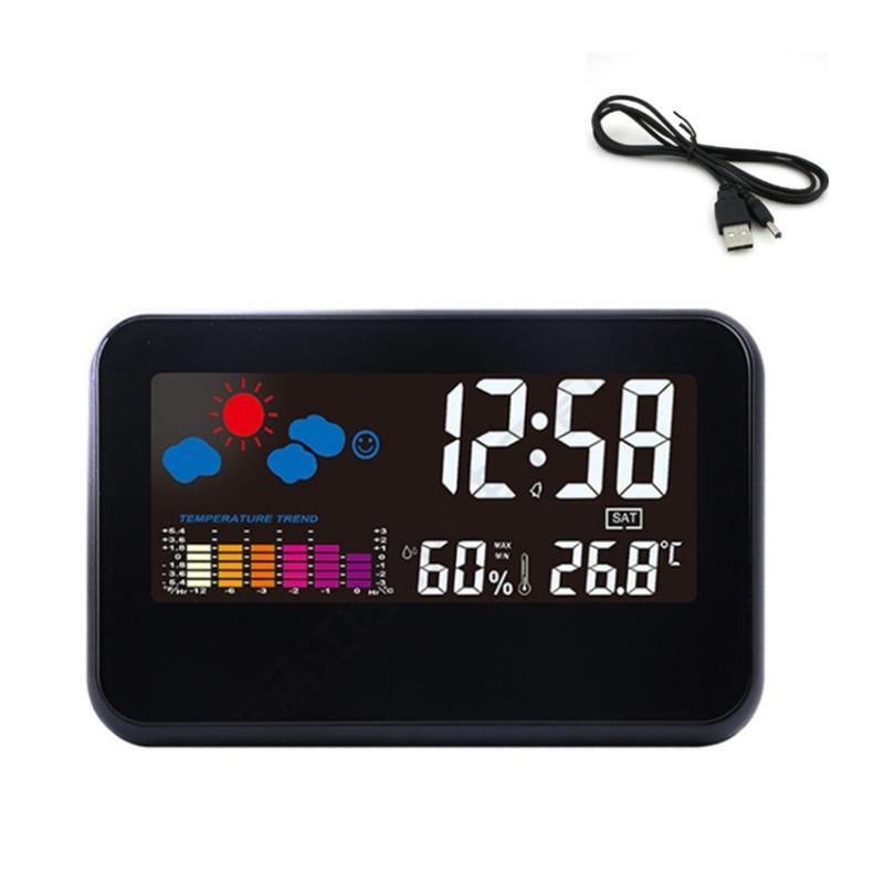 Desktop Weather Clock Alarm Colorful LCD Screen Sound Control Backlight Digital