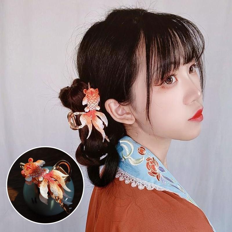 Alloy Hair Clip for Women Large Embroider Koi Barrettes Non Slip Hair Jaw Clip