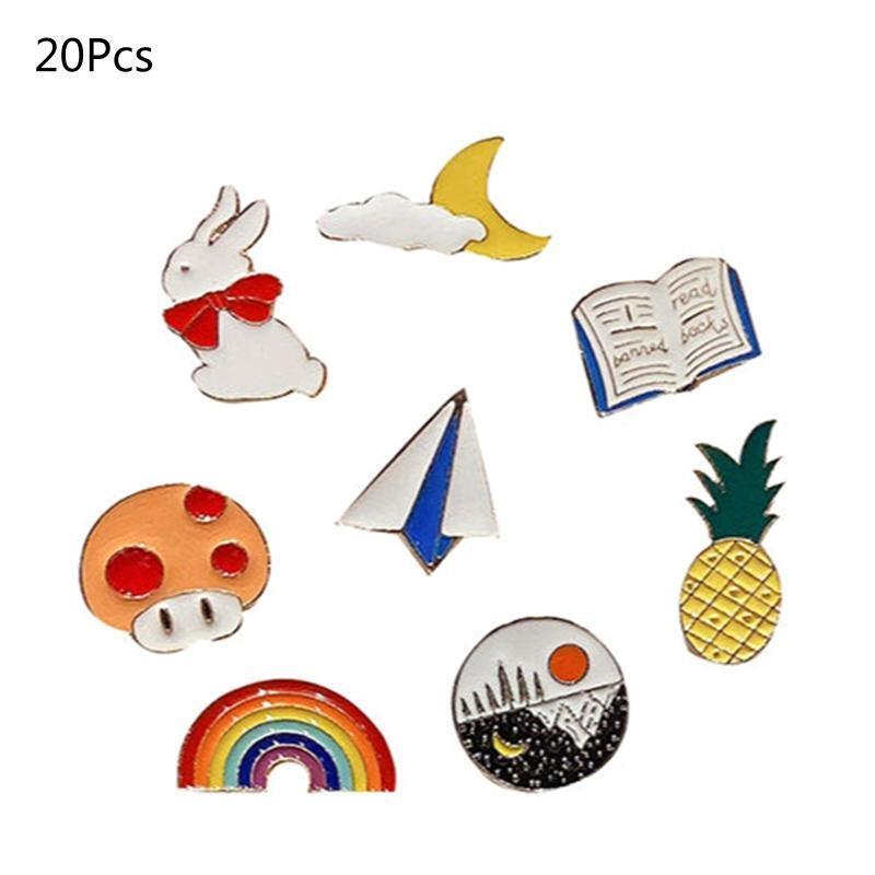 20 Pcs/Set Delicate Cartoon Brooch Pins Coats Scarves Shirts Clothes Bags Pins