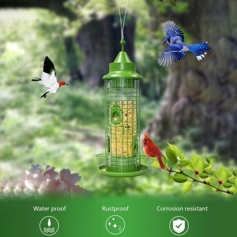 Metal Hanging Wild Bird Feeder Transparent Plastic Tube Feeders for Garden Yard