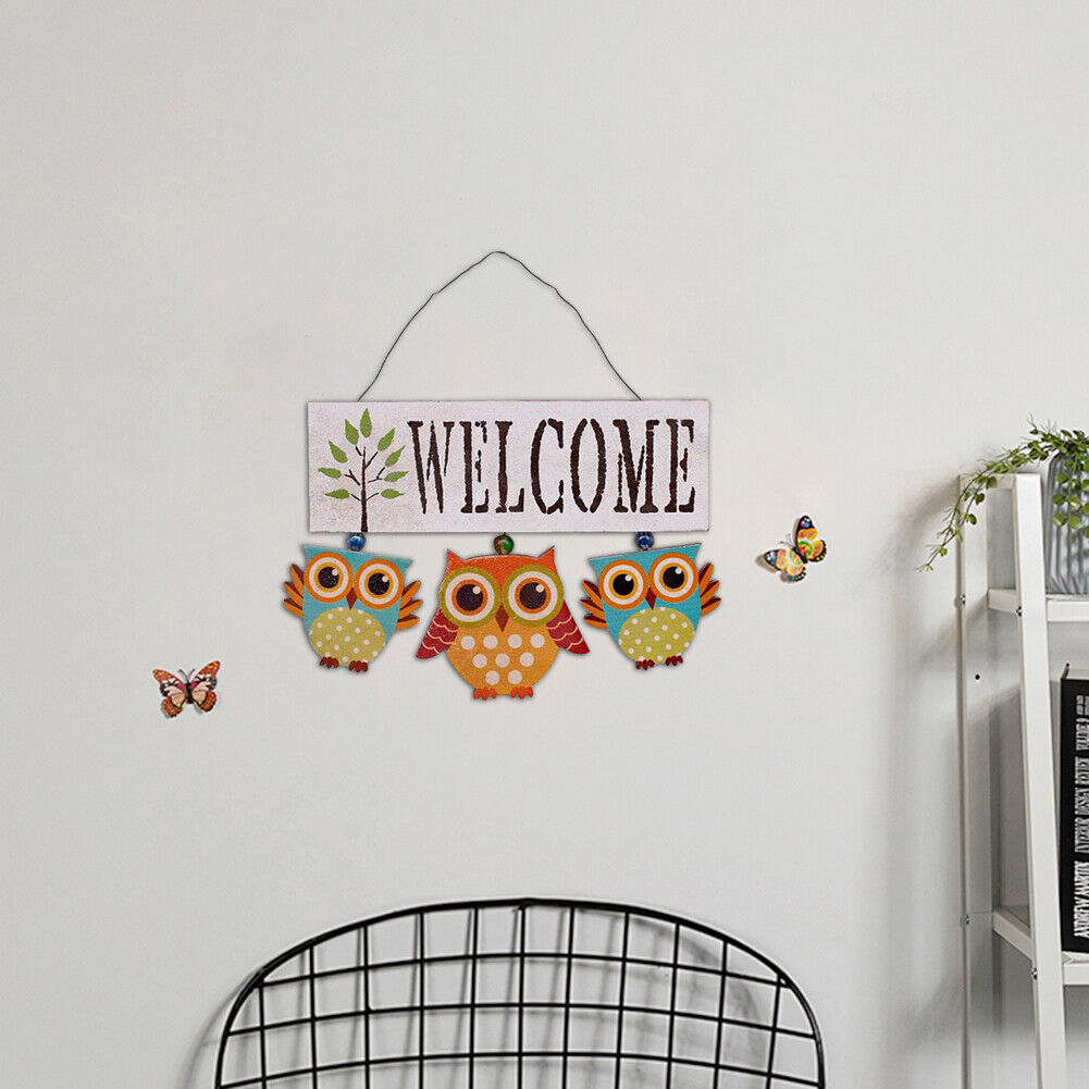 Wooden Welcome Owl Door Sign Pendant Hanging Home Wall Decor (White)