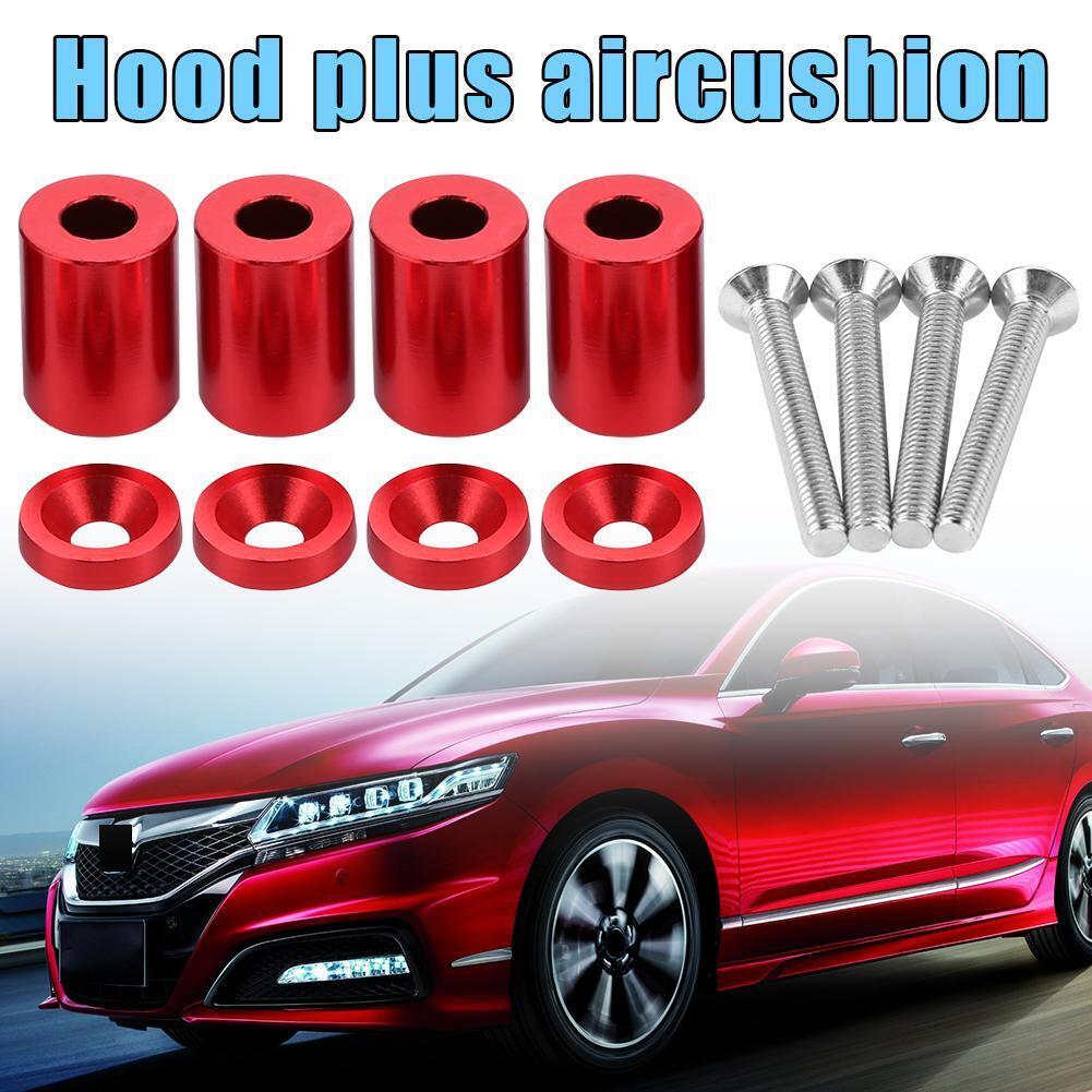 Billet Aluminum Racing Car Hood Vent Spacer Riser Kits M6x45 Bolt (Red)
