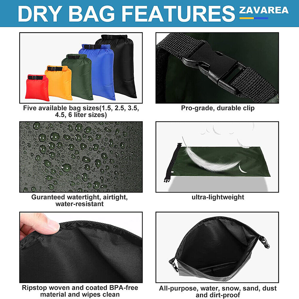 5pcs 1.5-6L Outdoor Waterproof Dry Bag Storage Pouch Swimming Floating Bags