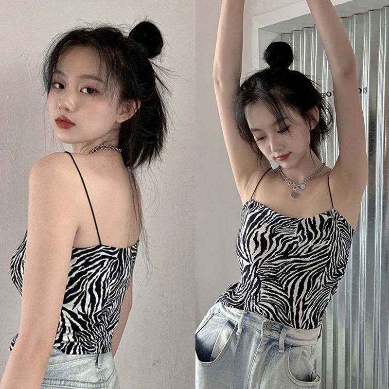 Fashion Tank Top Sleeveless Spaghetti Strap Cami Zebra Print Camisole for Summer