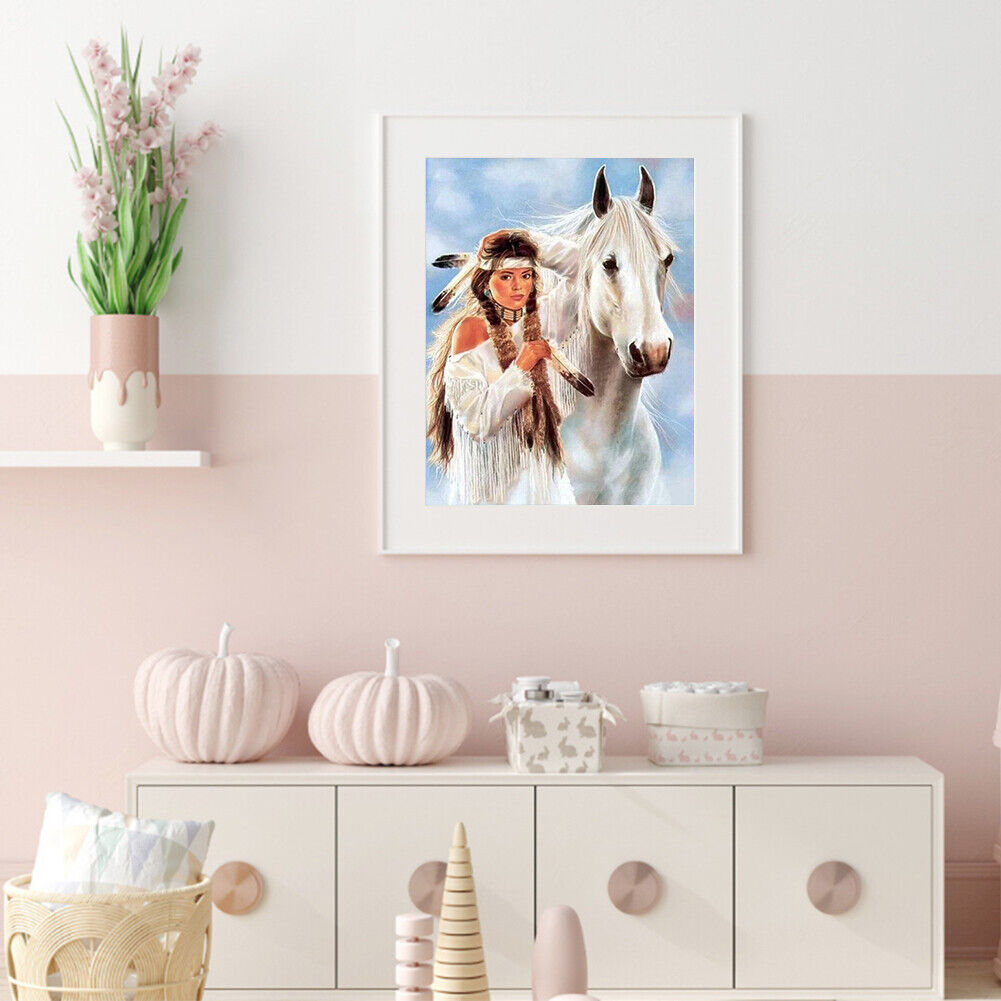 5D Full Round Drill Diamond Painting Woman and Horse Kit Wall Artwork Craft