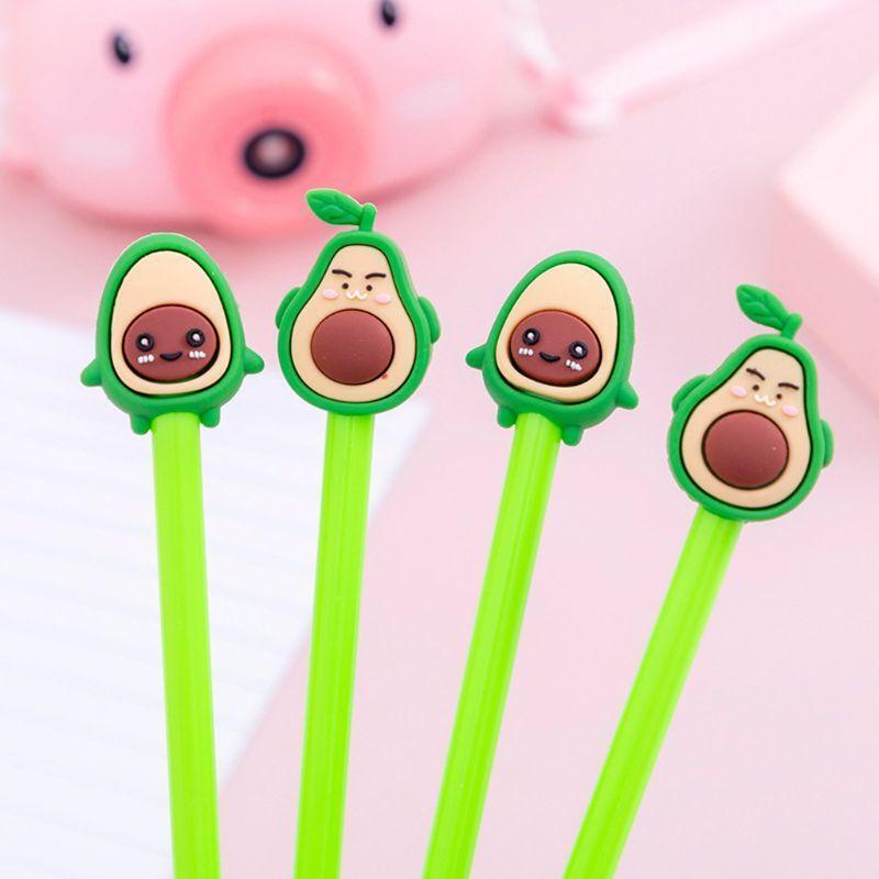 4pcs 0.5mm Cute Face Expressions Avocado Gel Ink Pen Signature Neutral Writing