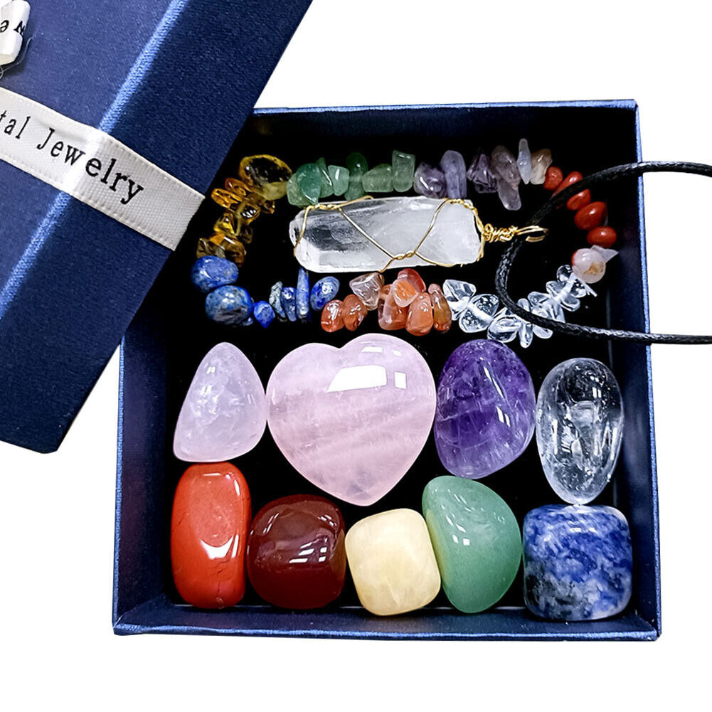 Natural Seven Reiki Chakras Stone Crystal Pendants for Collection Gifts Box