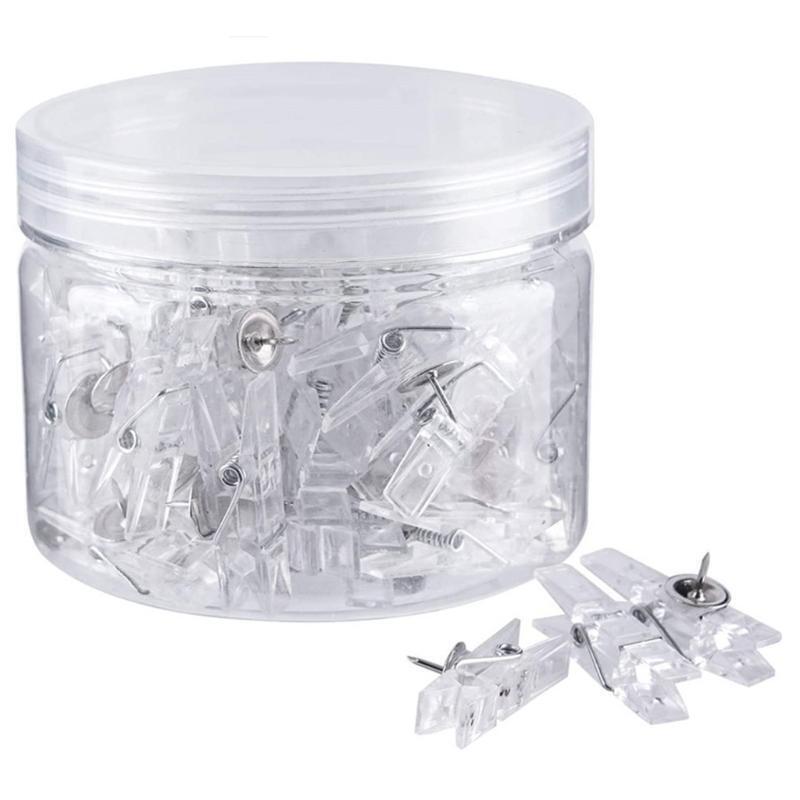 50PCS Decorative Photo Clip Pin Clear Push Pin Set Thumbtack 2-in-1 Push Pin