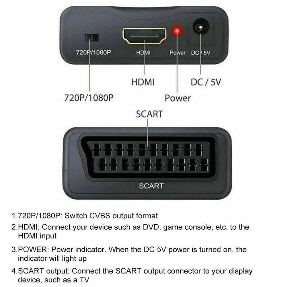 1080P Connector DC Cable HDMI To SCART Signal Adapter Converter Video Audio