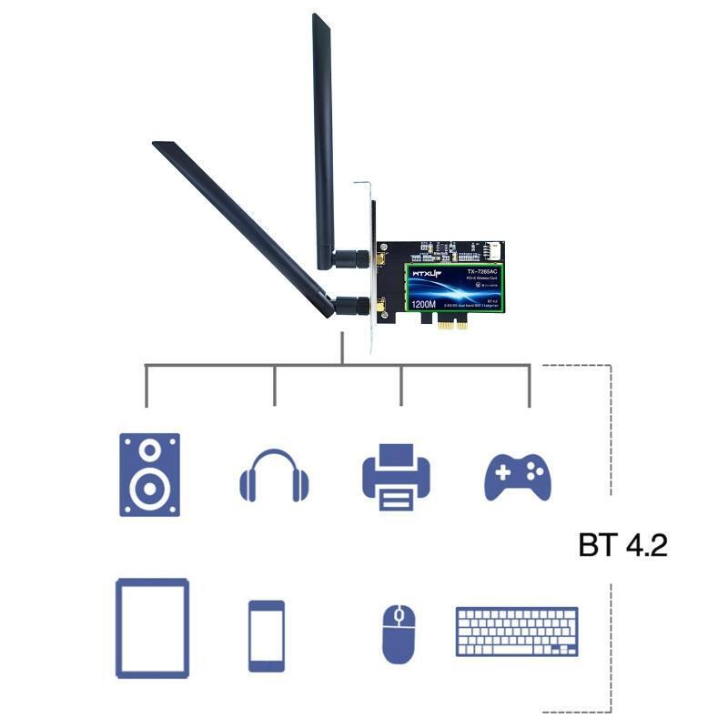 Desktop 7265AC 802.11AC Dual Band 867Mbps PCIe Wifi Card Intel 7265NGW BT 4.2