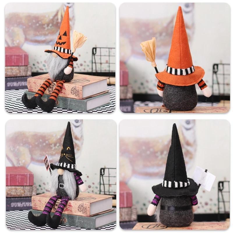 Halloween Long Legs Gnomes 1Pair Holding Broom Children Kids Present