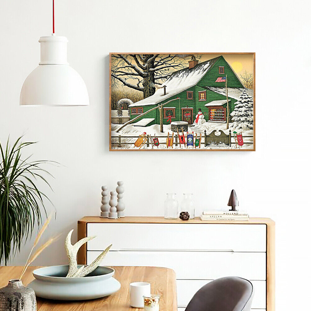 5D Diamond Painting DIY Snow Green House Pictures Kits Full Drill Home Art