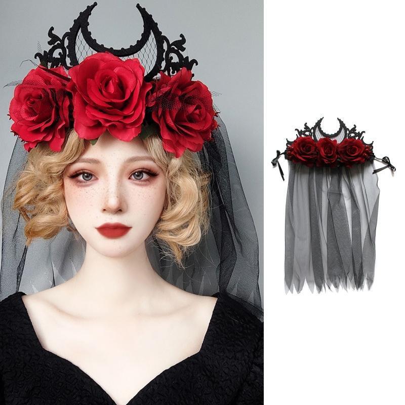 Black Veil Crown Day of the Death Headband Halloween Crown Gothic Headwear