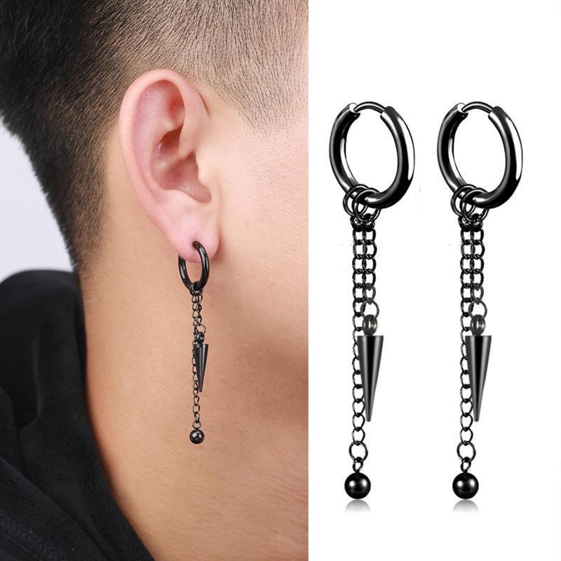 3xUnique Punk Long Tassel Chain Ear Cuff Earrings Stainless Steel Black Earrings