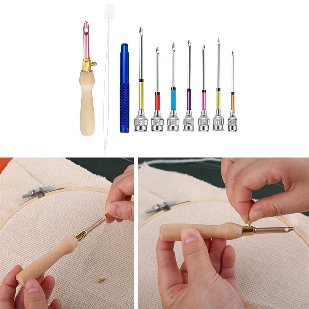 9Pcs Punch Needle Embroidery Kit  Tools Poking Knitting Sewing