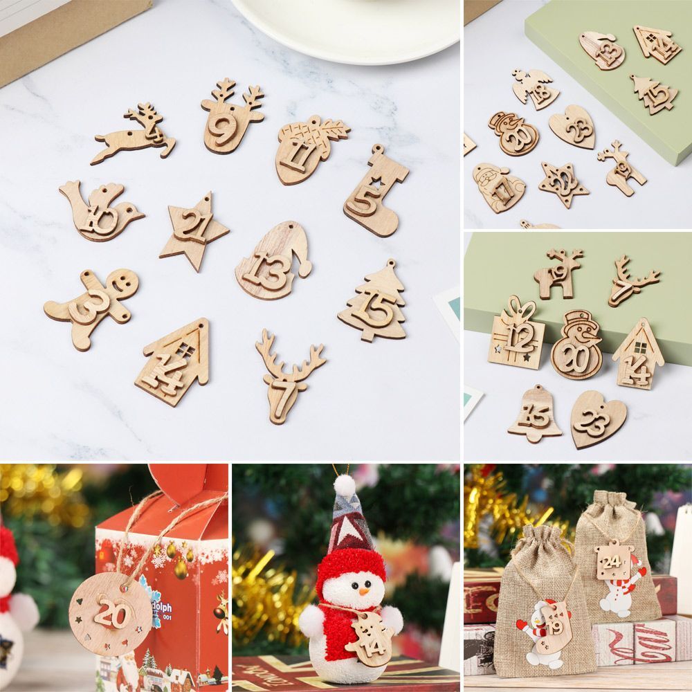 Countdown Hanging Tags Number Label Wooden Pendant Christmas Advent Calendar