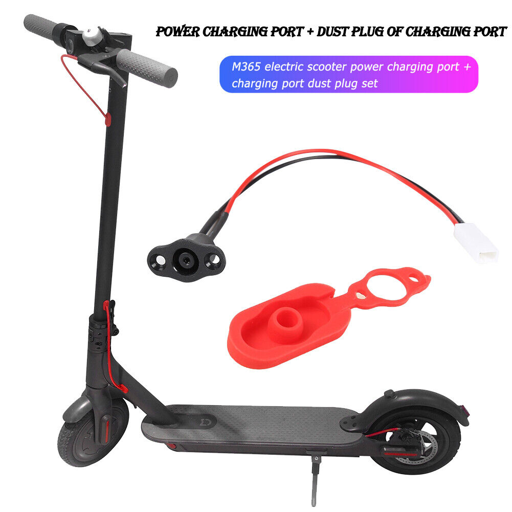 Electric Scooter Power Charger Cord Cable+Charging Port Plug Cover for M365