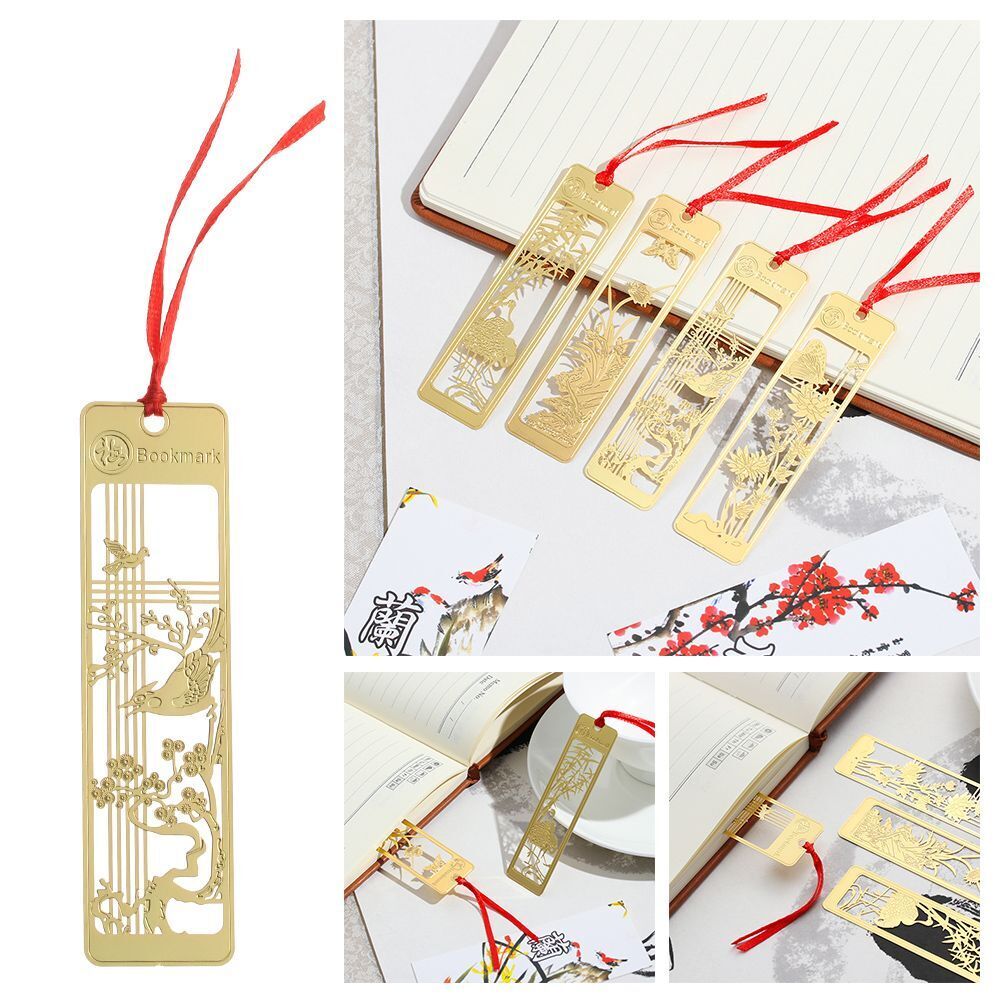 Chinese Style Stationery Book Clip Hollow Out Pagination Mark Brass Bookmark